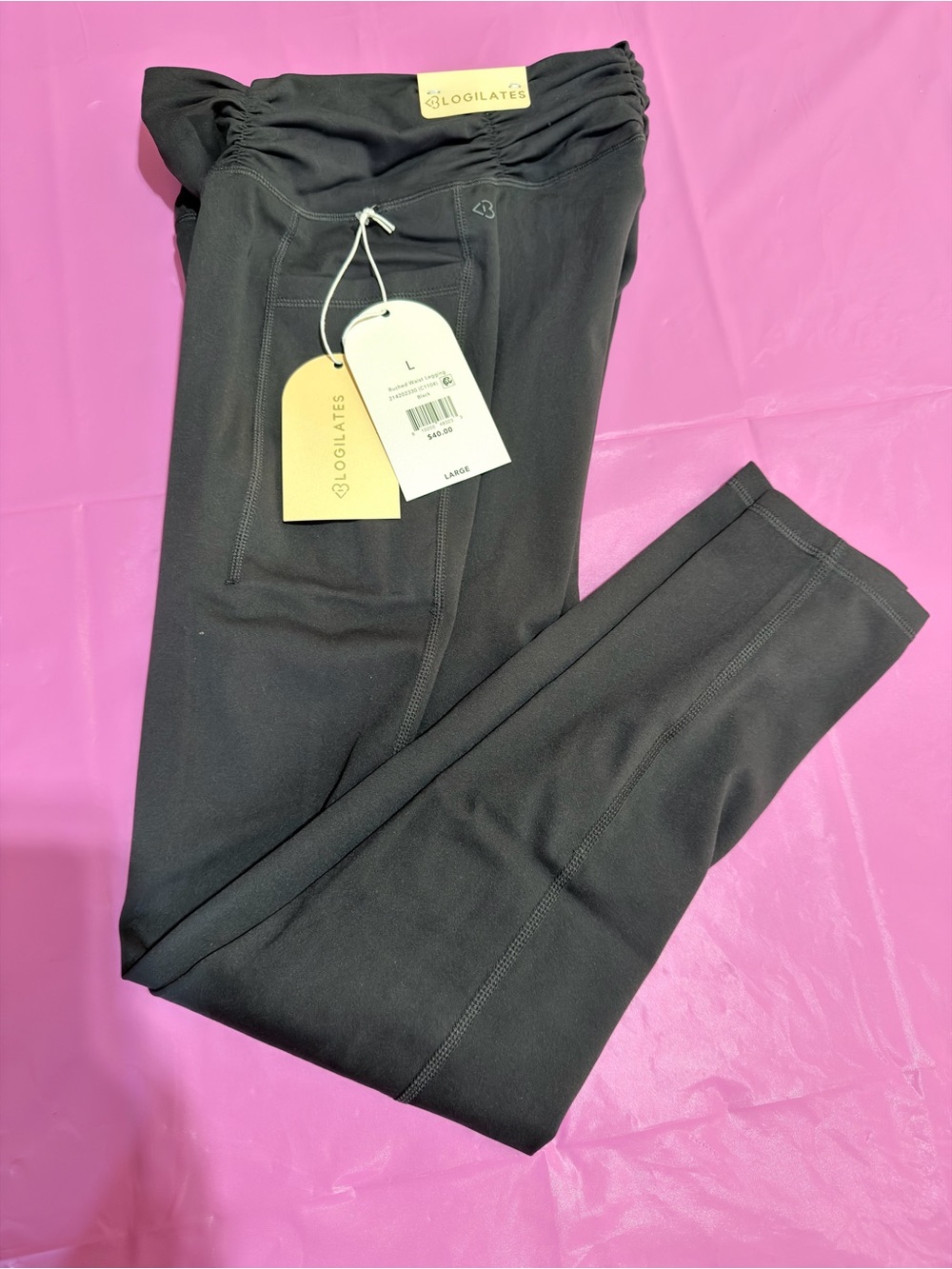 Blogilates Women's Black Ruched Waist Leggings Size Large NWT